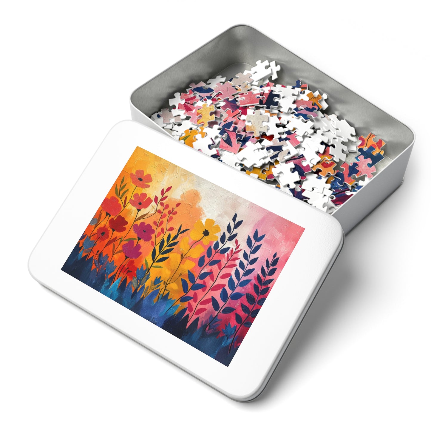 Colorful Garden Bliss Jigsaw Puzzle, Floral Artwork, 110-1000pc, Vibrant Flowers, Shipped in a Metal Box