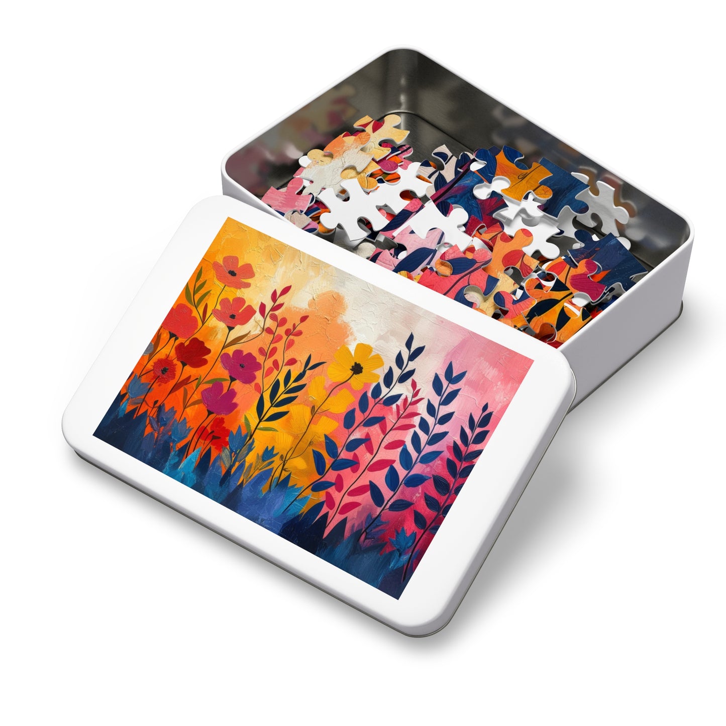 Colorful Garden Bliss Jigsaw Puzzle, Floral Artwork, 110-1000pc, Vibrant Flowers, Shipped in a Metal Box