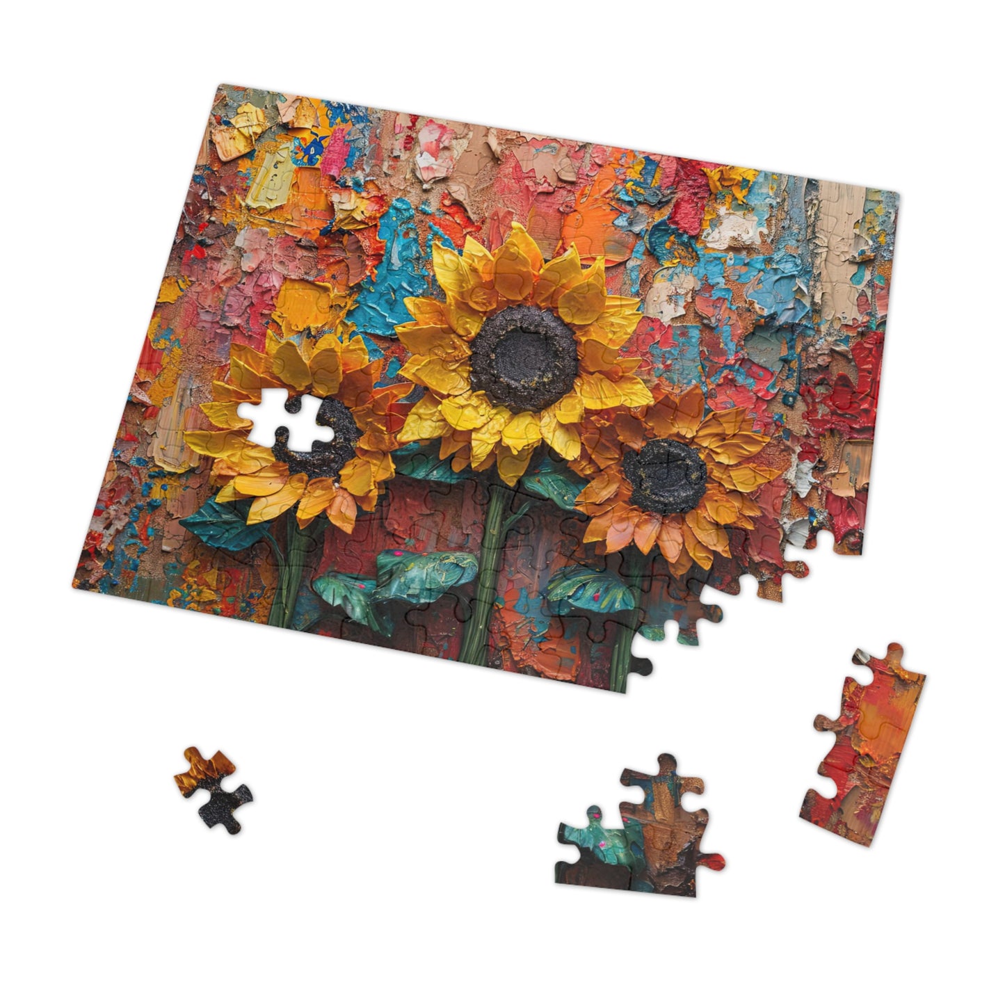 Textured Oil Paint Sunflowers Puzzle - Artistic 110-1000 Pieces for Creativity & Fun! Metal Box
