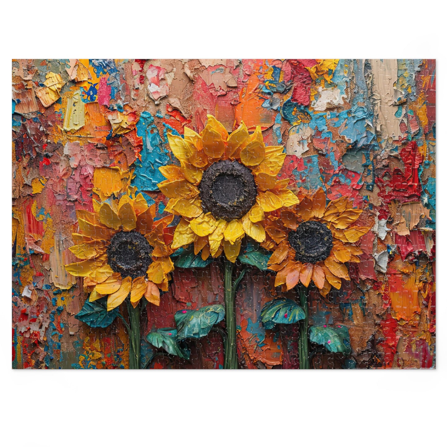 Textured Oil Paint Sunflowers Puzzle - Artistic 110-1000 Pieces for Creativity & Fun! Metal Box
