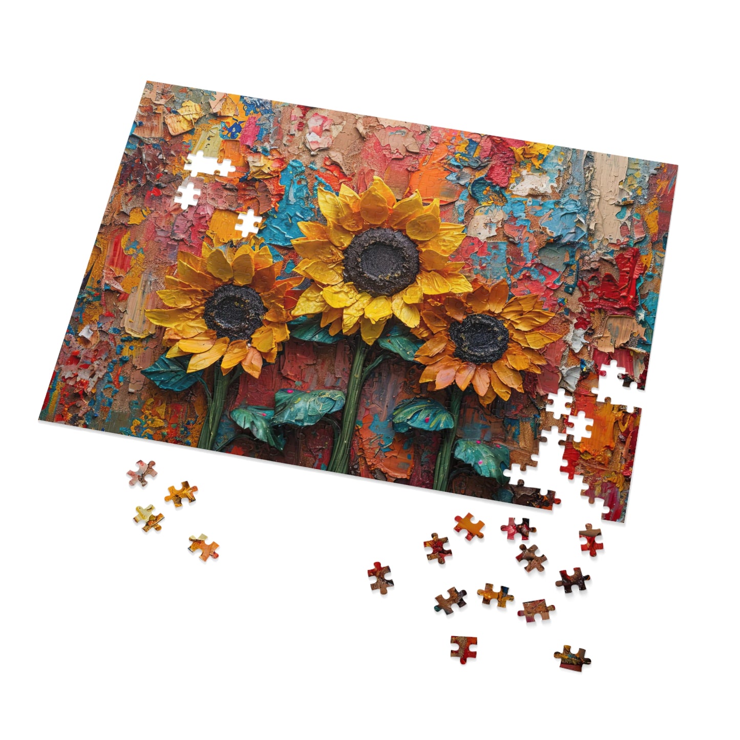 Textured Oil Paint Sunflowers Puzzle - Artistic 110-1000 Pieces for Creativity & Fun! Metal Box