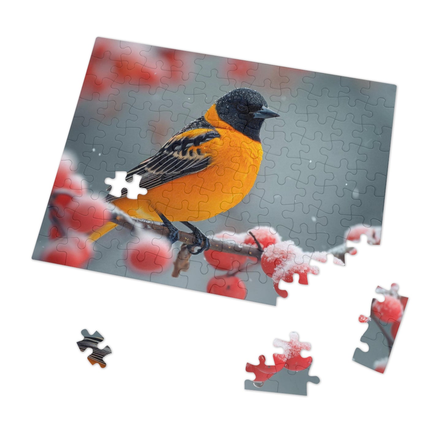 Baltimore Oriole Winter Puzzle Set - Vivid 110-1000 Piece Jigsaw Collection, Metal Box