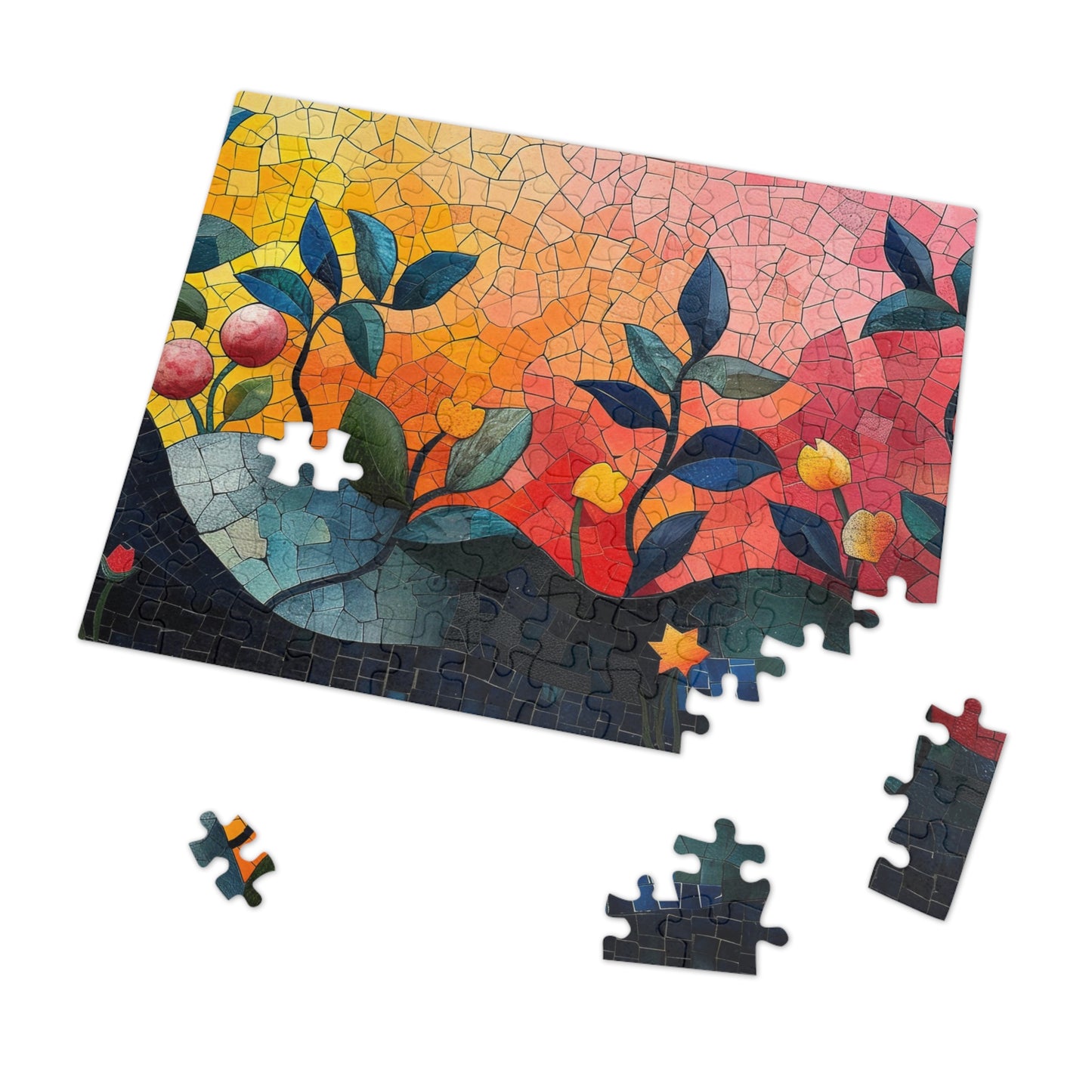 Mosaic Design Floral Jigsaw Puzzle Series, Intricate Tile Art | 110-1000 Pieces | Shipped in a Metal Box