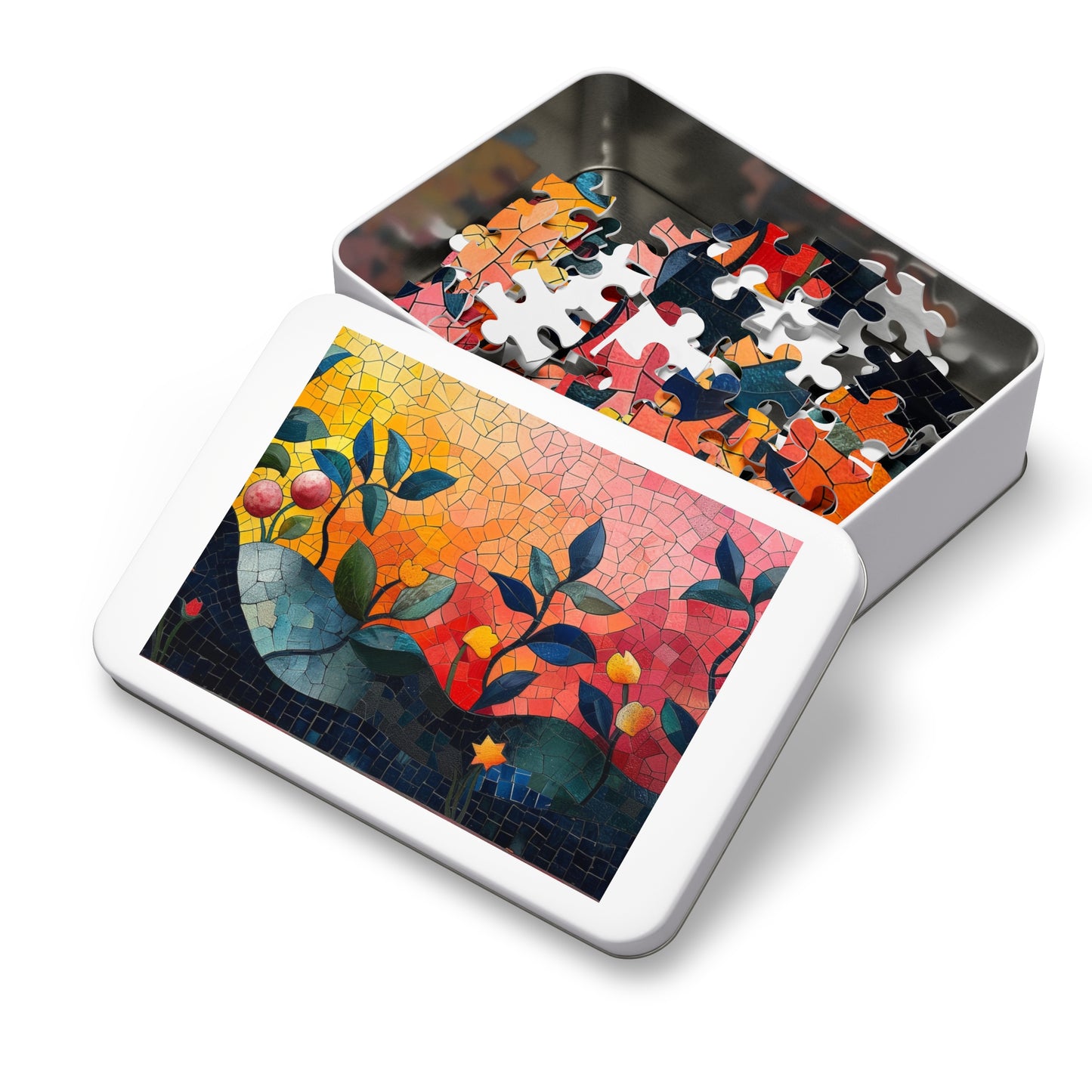 Mosaic Design Floral Jigsaw Puzzle Series, Intricate Tile Art | 110-1000 Pieces | Shipped in a Metal Box
