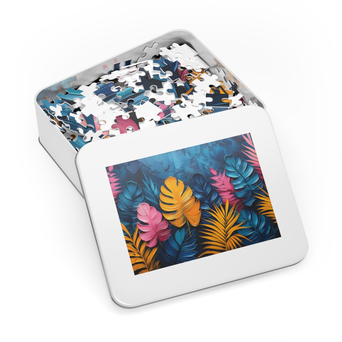 Vibrant Tropical Plant Leaves Jigsaw, 110-1000pc, Exotic Decor Puzzle, Shipped in a Metal Box