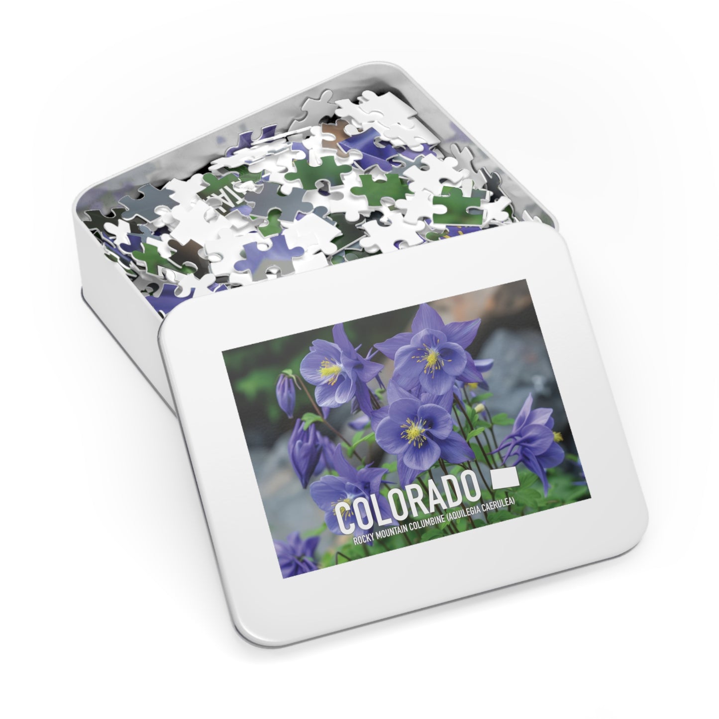 Colorado State Flower Columbine Jigsaw, 110-1000pc Puzzles, Nature-Themed Metal Box