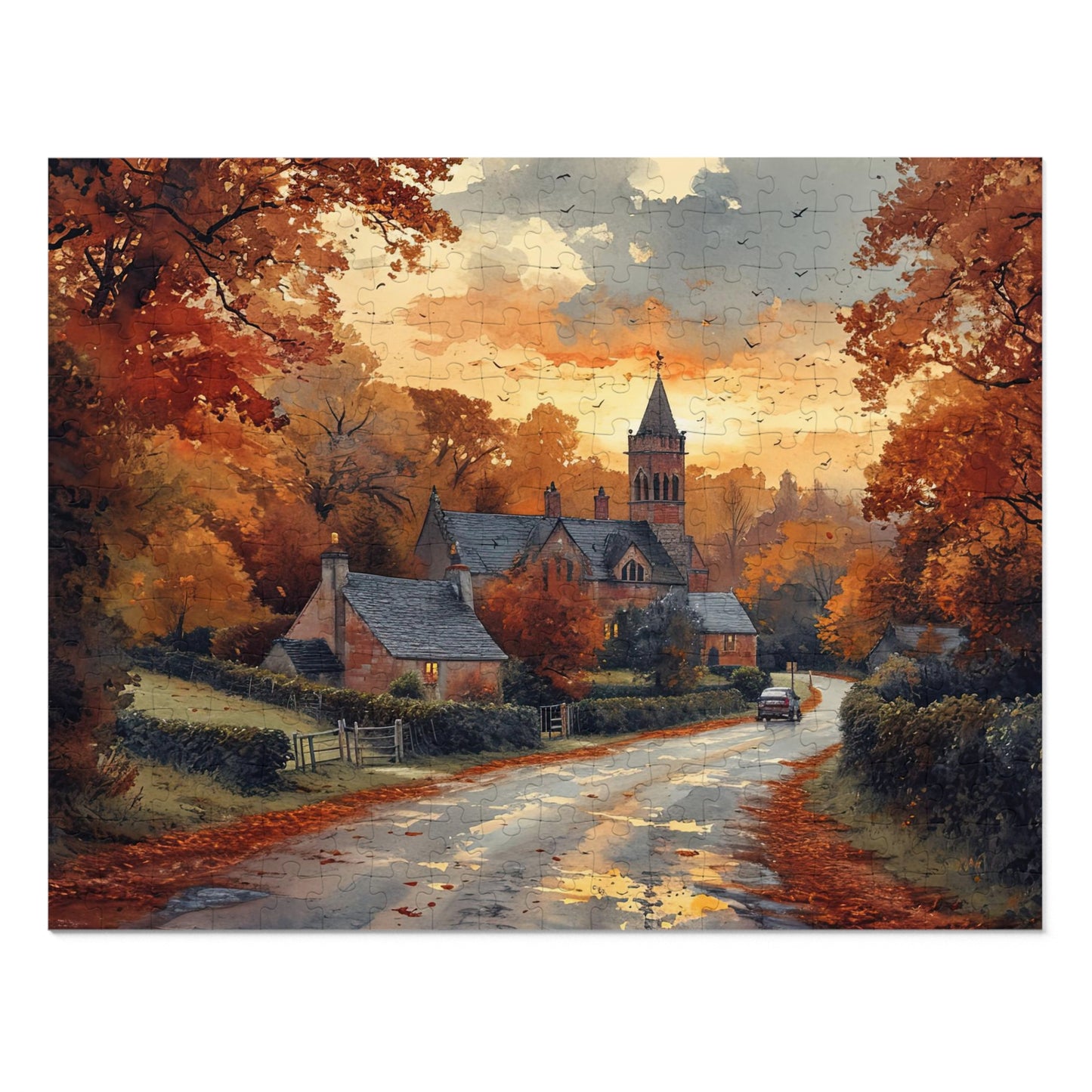 Quaint English Village Autumn Puzzle - 110-1000 Pieces, Idyllic Countryside Jigsaw! Metal Box