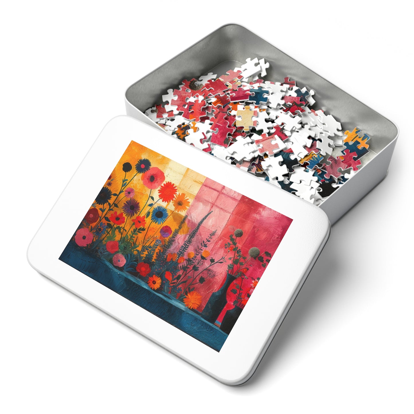 Vivid Floral Mélange Puzzle, Expressive Flower Art Jigsaw, 110-1000pc, Shipped in a Metal Box"