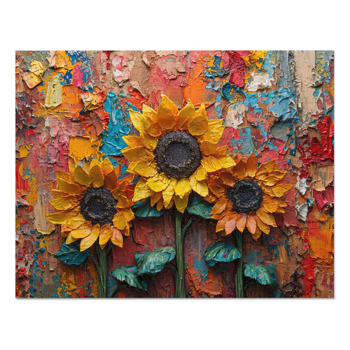 Textured Oil Paint Sunflowers Puzzle - Artistic 110-1000 Pieces for Creativity & Fun! Metal Box
