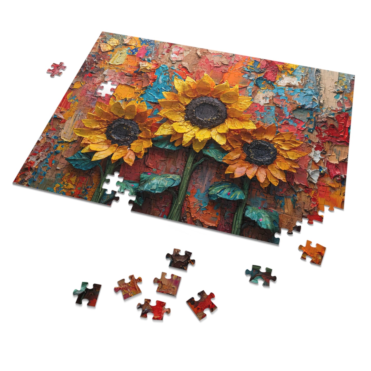Textured Oil Paint Sunflowers Puzzle - Artistic 110-1000 Pieces for Creativity & Fun! Metal Box