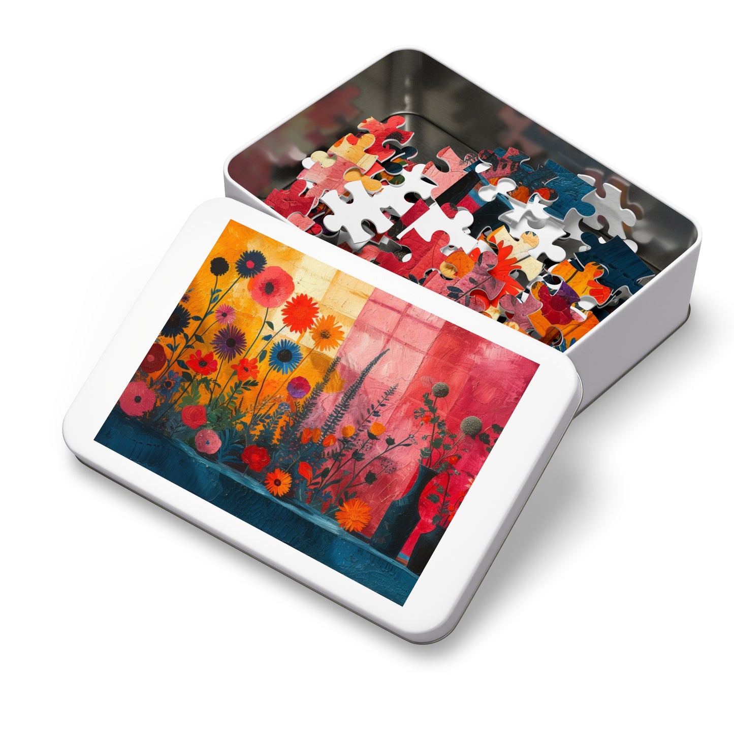 Vivid Floral Mélange Puzzle, Expressive Flower Art Jigsaw, 110-1000pc, Shipped in a Metal Box"