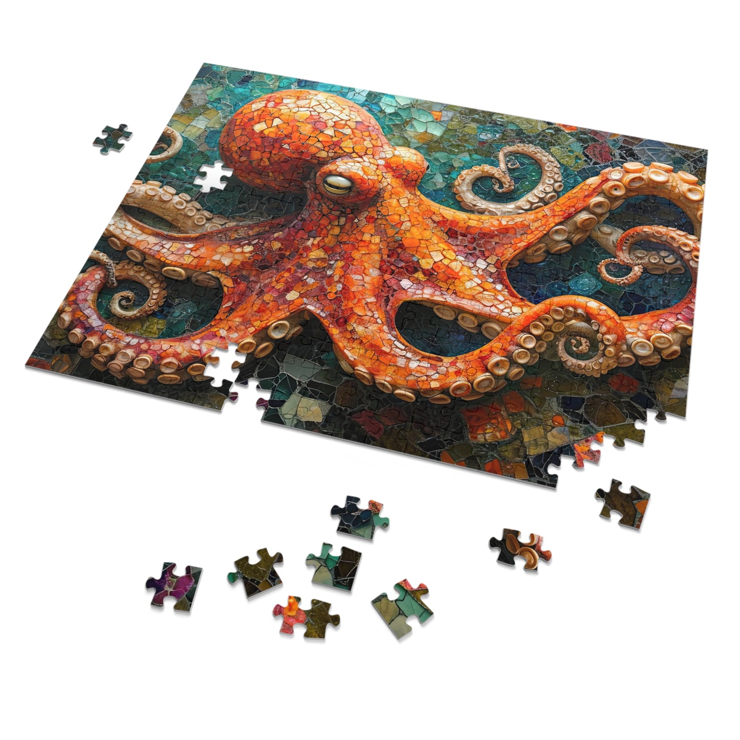 Mosaic Octopus Jigsaw Puzzle, Available in 110, 252, 500 & 1000 Pieces, Artistic Ocean Life, Colorful Tile Design, Detailed, Metal Box