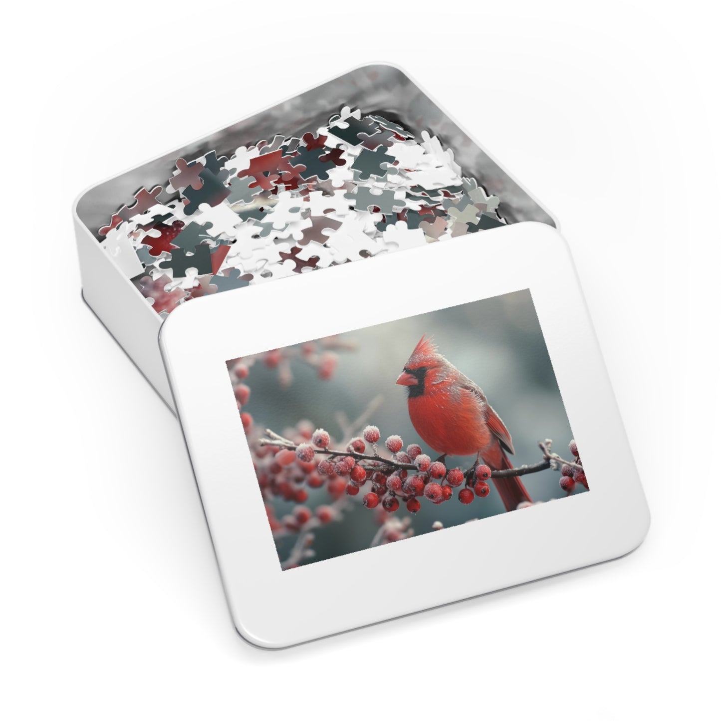 Cardinal Winter Majesty Puzzle - 110 to 1000 Pieces for Cozy Indoor Fun, Metal Box