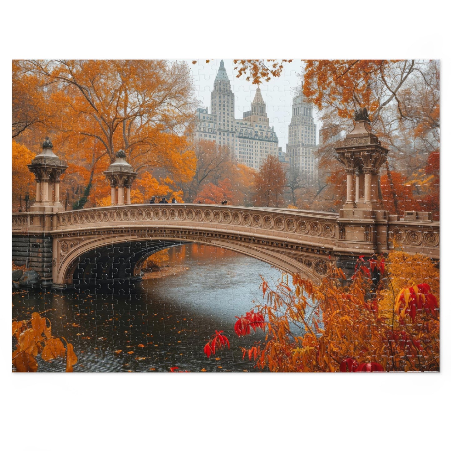 Central Park Bridge Autumn Jigsaw Puzzle Set - 110 to 1000 Pieces, Metal Box