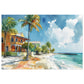 Seaside Bliss Watercolor - Tropical Beach & Historic House Puzzle, Shipped in a Metal Box