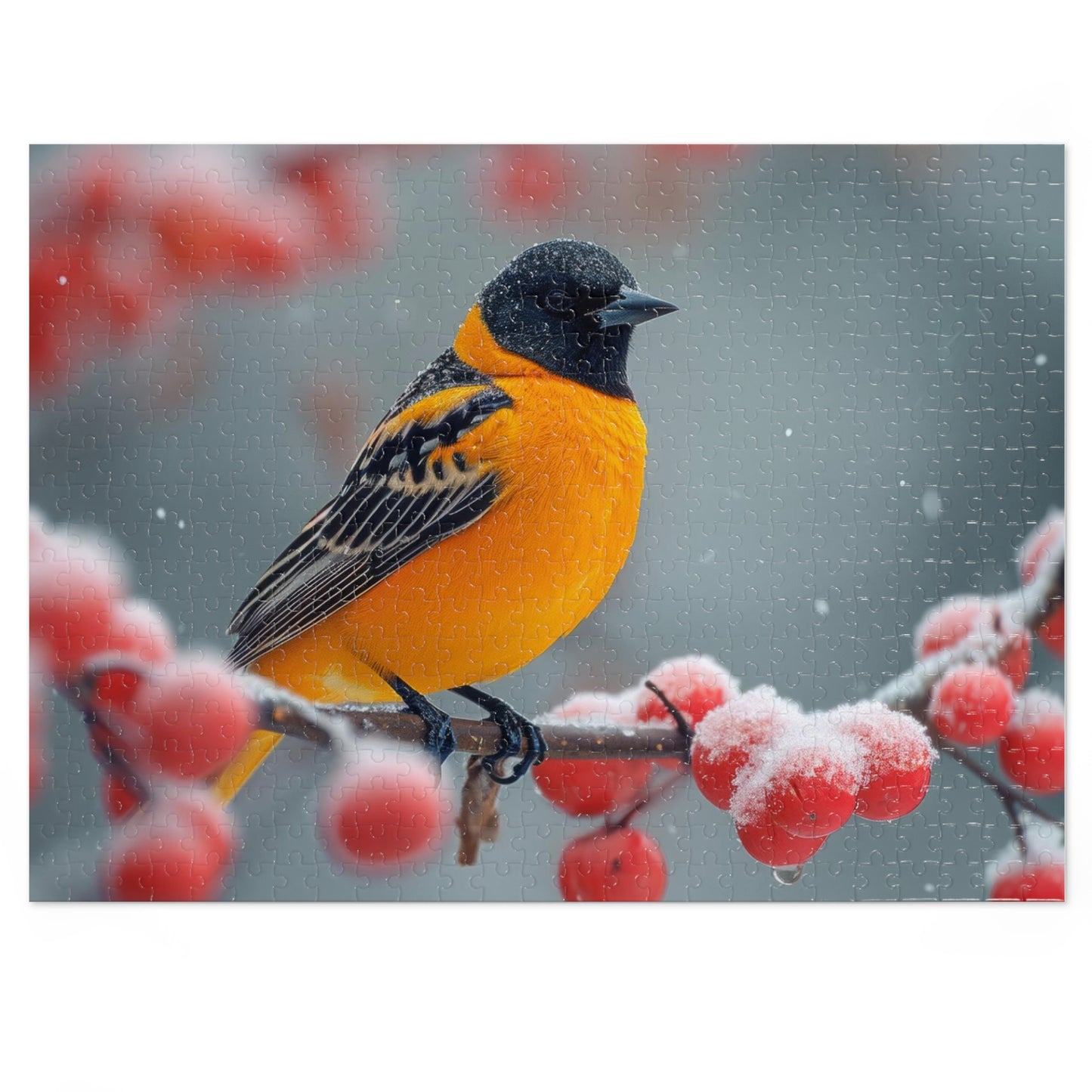 Baltimore Oriole Winter Puzzle Set - Vivid 110-1000 Piece Jigsaw Collection, Metal Box