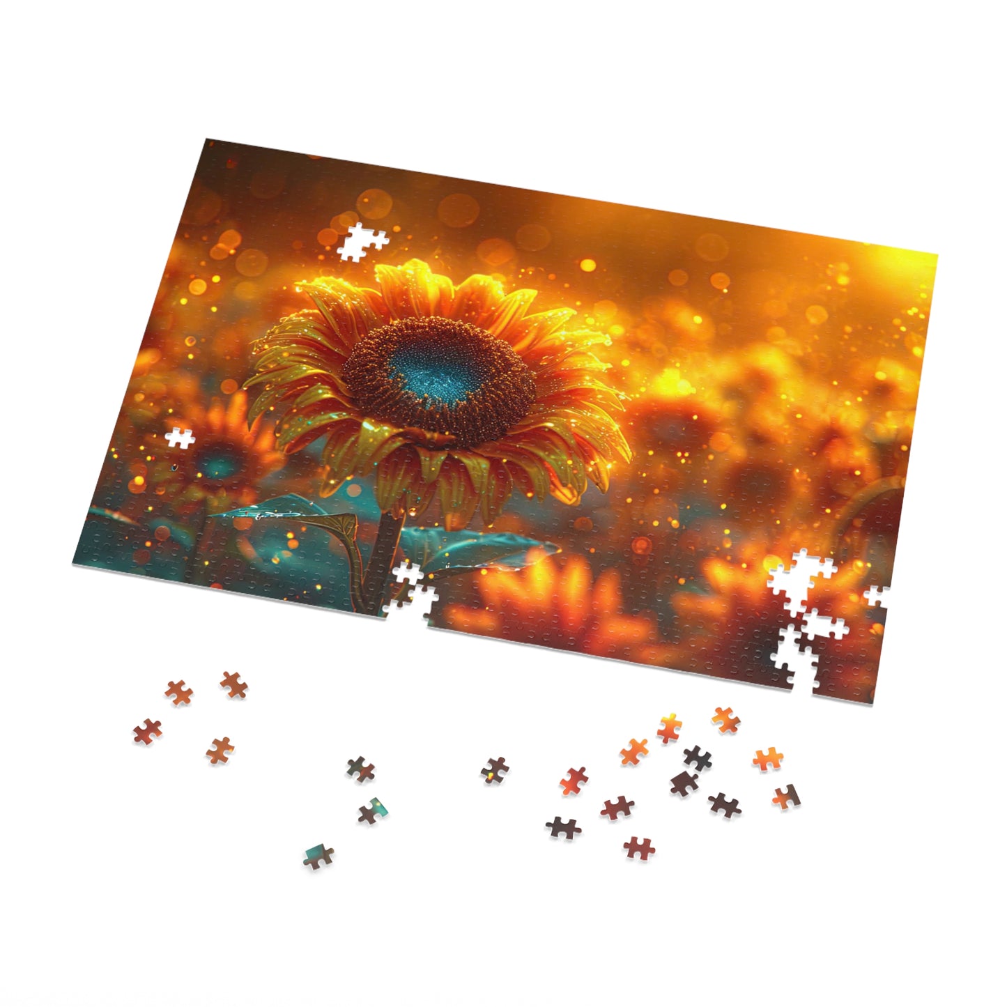 Radiant Sunflower Glow Puzzle - Enchanting 110-1000 Piece Sets for Nature Enthusiasts! Metal Box