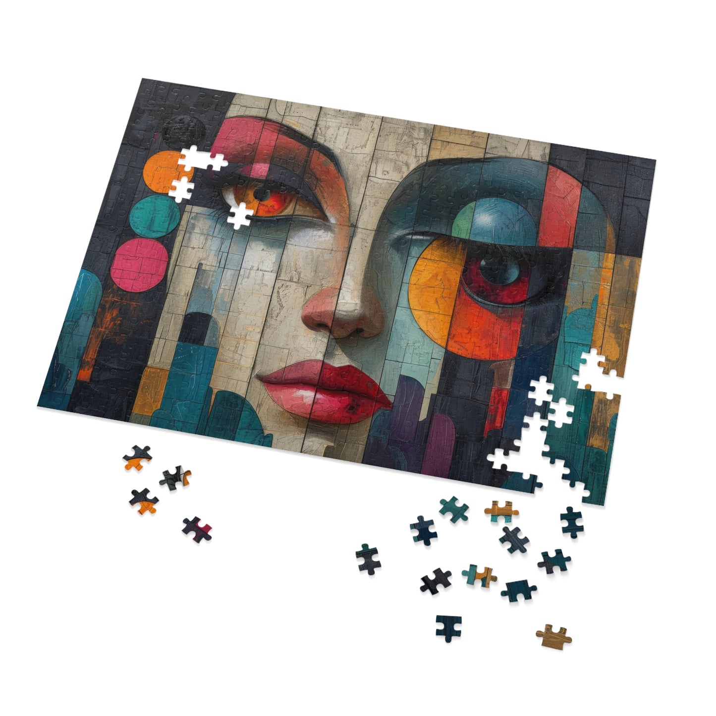 Abstract Cubist Woman Face Mural Puzzle, 110-1000pc, Artistic Modern Jigsaw, Shipped in a Metal Box