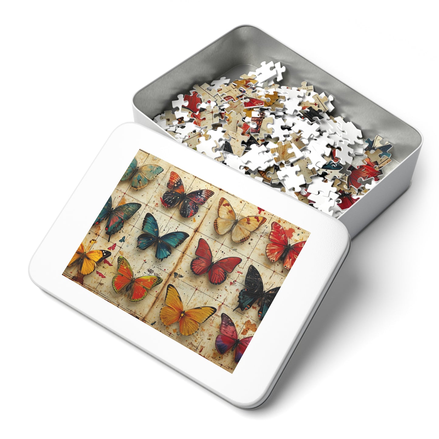 Vintage Butterfly Collection Puzzle - 110-1000 Pieces, Timeless Elegance for Puzzle Masters! Metal Box