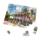 Tropical Watercolor Mansion Puzzle - Vivid, Serene Artwork Shipped in a Metal Box