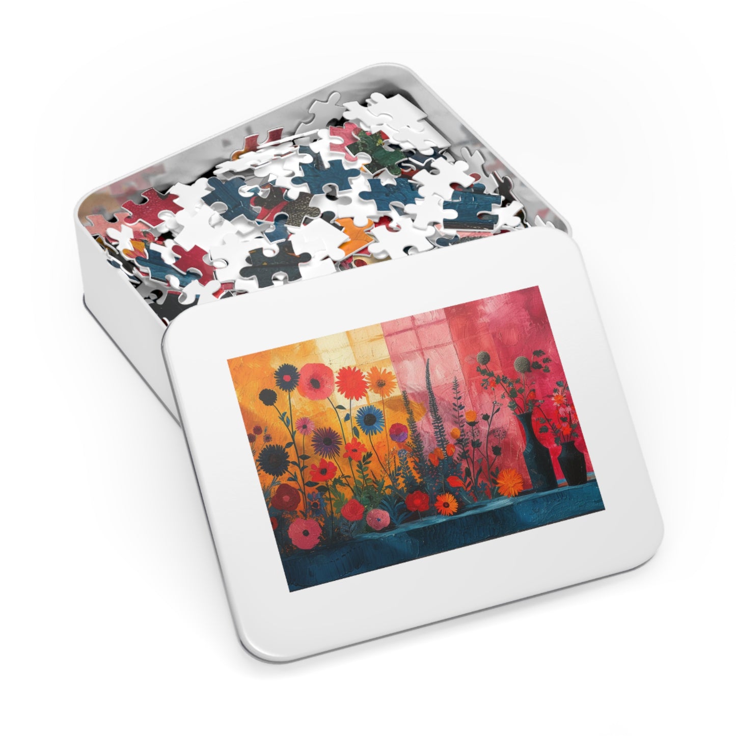 Vivid Floral Mélange Puzzle, Expressive Flower Art Jigsaw, 110-1000pc, Shipped in a Metal Box"