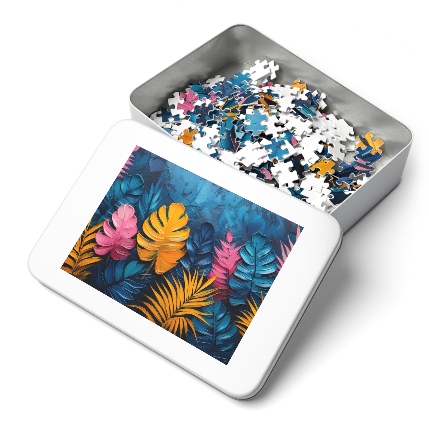 Vibrant Tropical Plant Leaves Jigsaw, 110-1000pc, Exotic Decor Puzzle, Shipped in a Metal Box