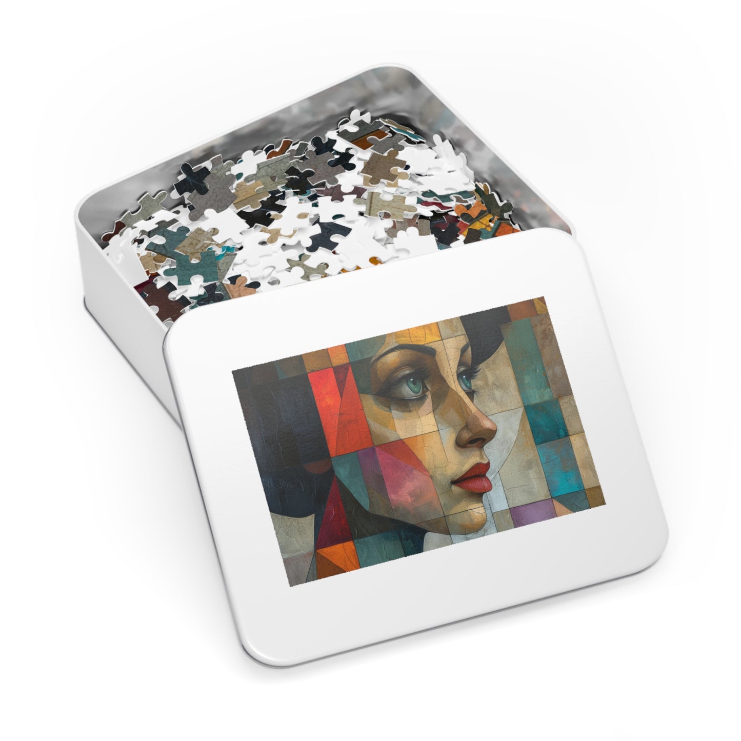 Cubist Mosaic Woman Portrait Puzzle, Artistic Jigsaw, 110-1000pc, Shipped in a Metal Box