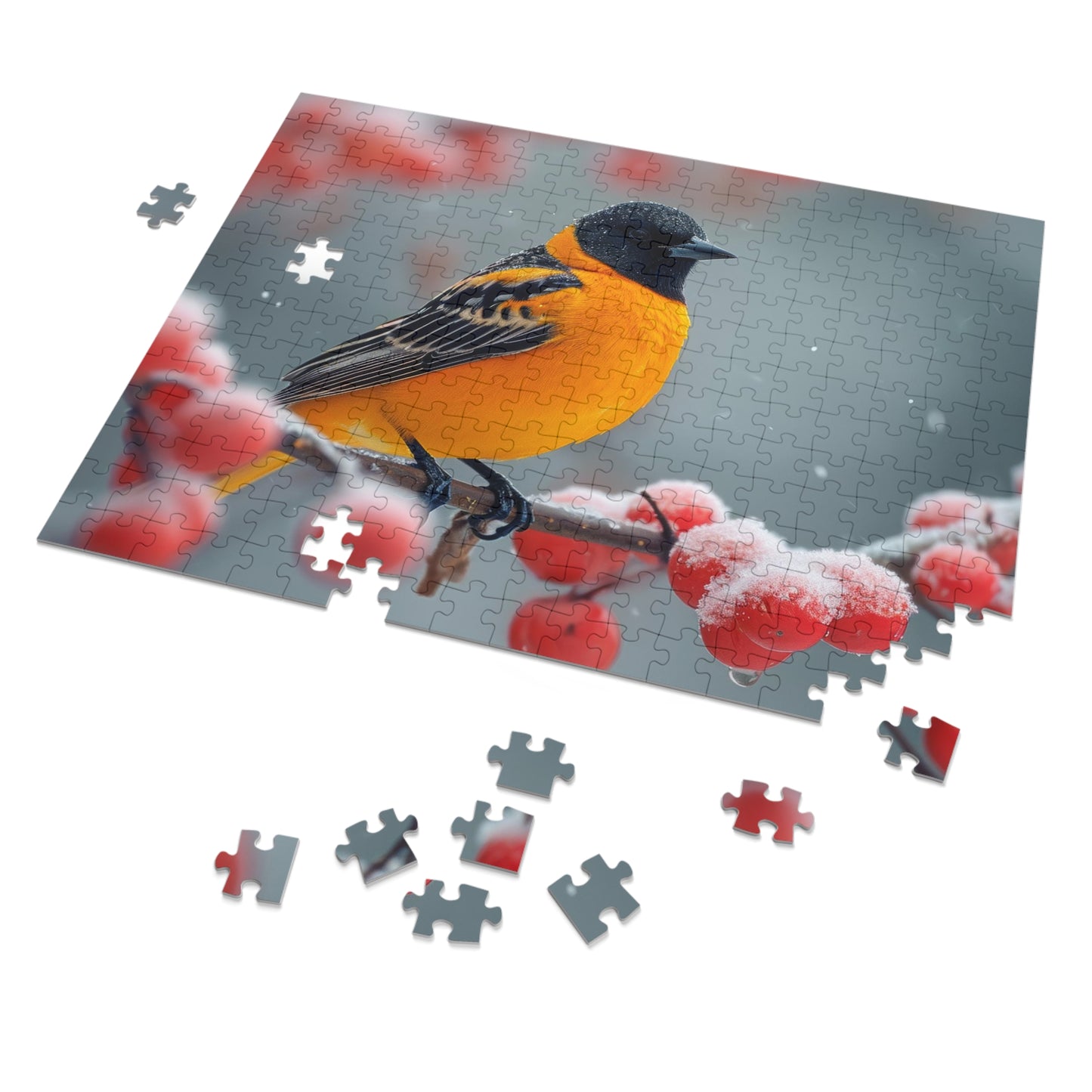 Baltimore Oriole Winter Puzzle Set - Vivid 110-1000 Piece Jigsaw Collection, Metal Box