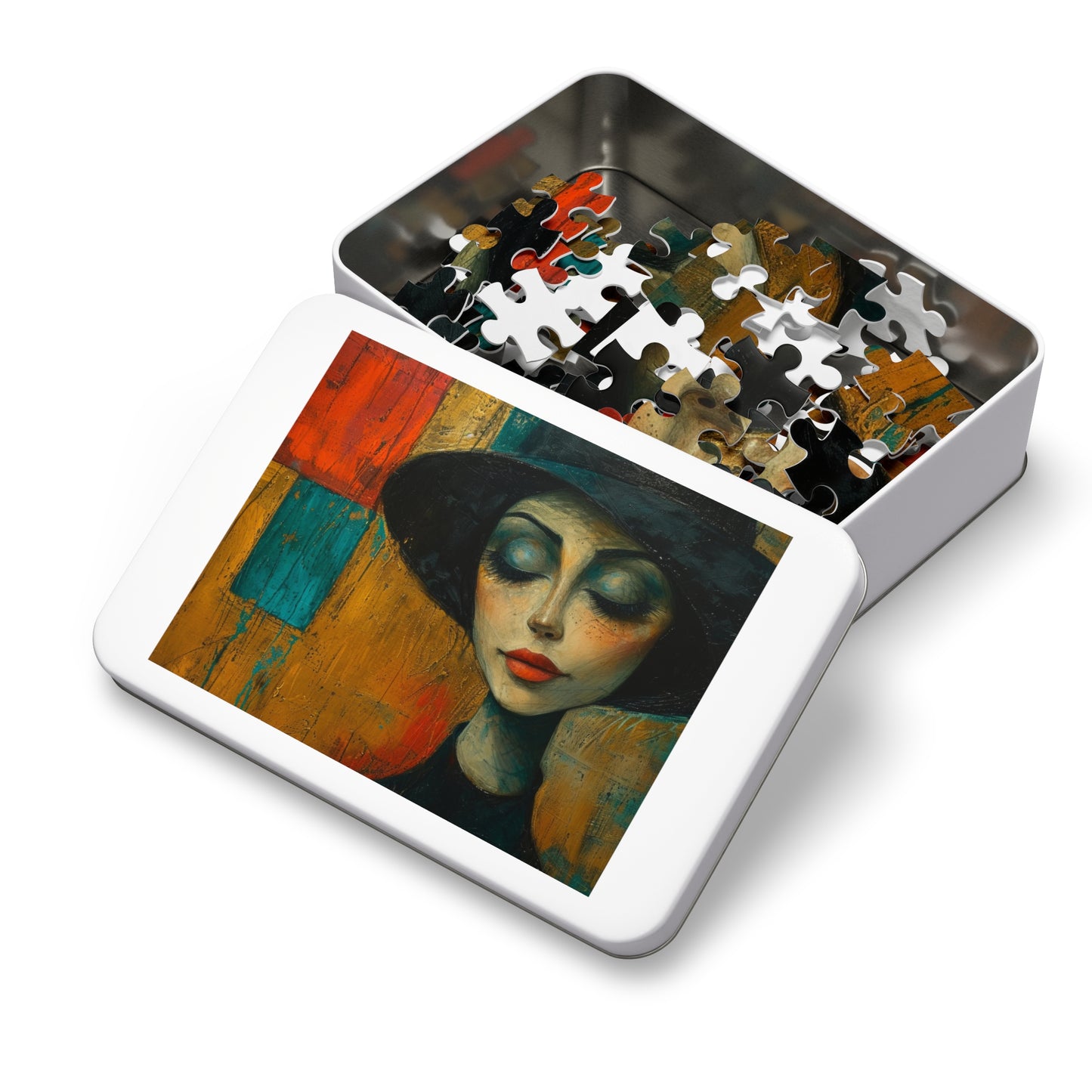 Vintage-Style Fashion Portrait Puzzle, Textured Art Jigsaw, 110-1000pc, Shipped in a Metal Box