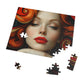 Red Swirls Artistic Woman Portrait Puzzle, Unique Jigsaw, Sizes 110-1000pc, Shipped in a Metal Box