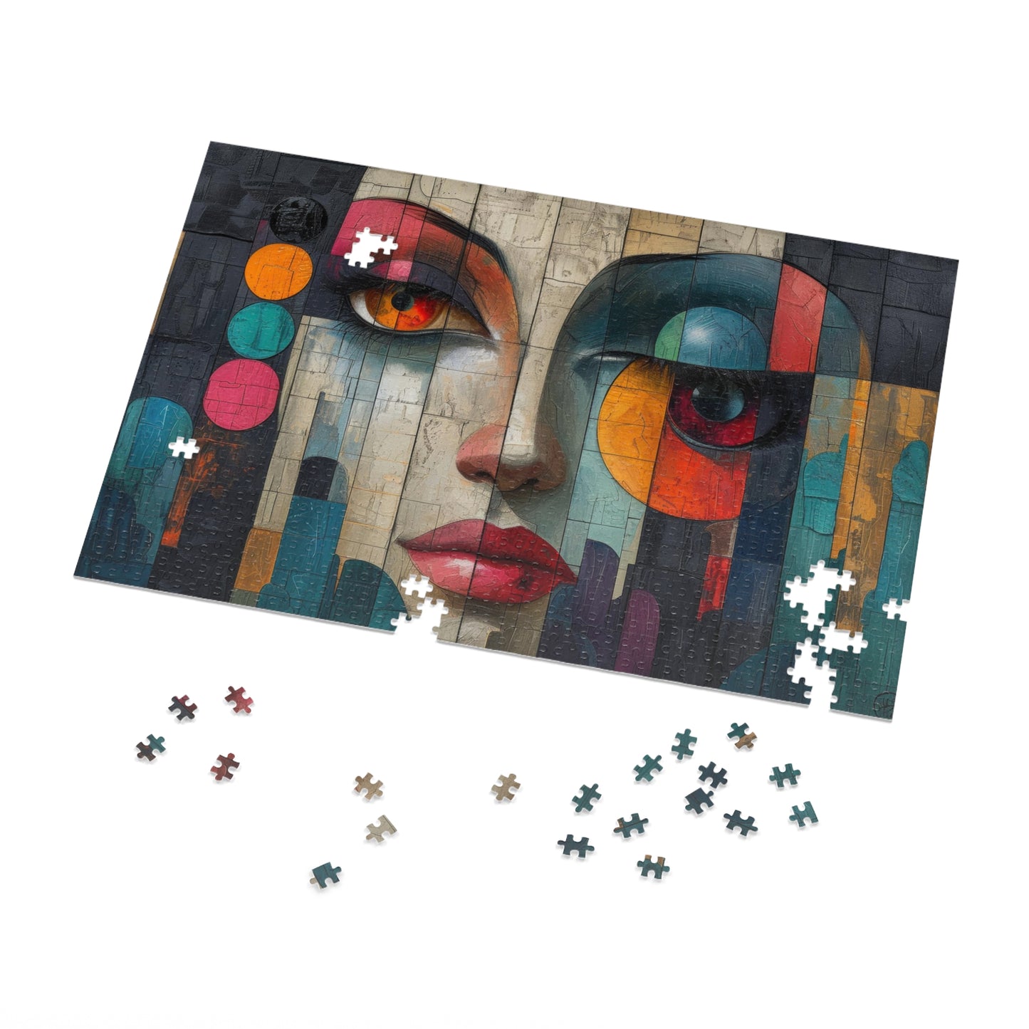 Abstract Cubist Woman Face Mural Puzzle, 110-1000pc, Artistic Modern Jigsaw, Shipped in a Metal Box