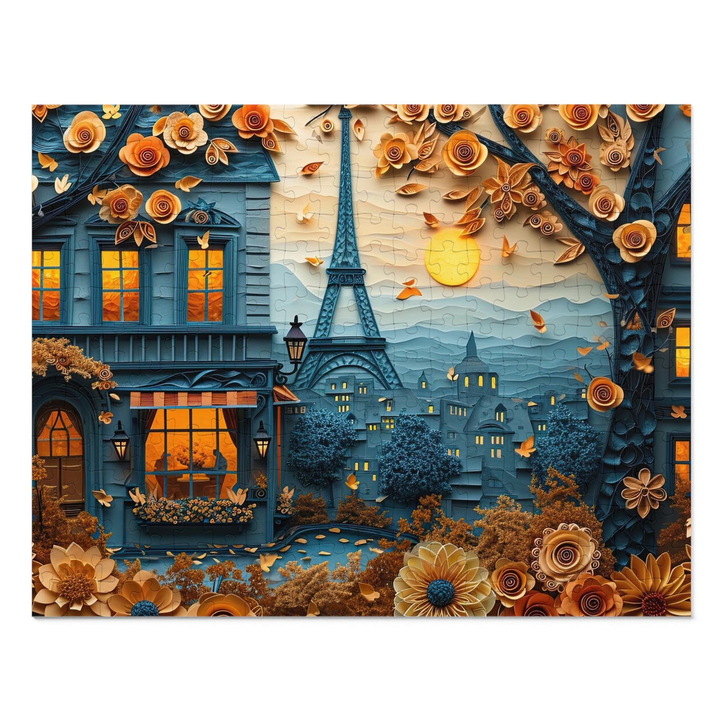 Parisian Paper Art Puzzle - Quilled Eiffel Tower in Autumn, 110-1000 Pieces for Crafters! Metal Box