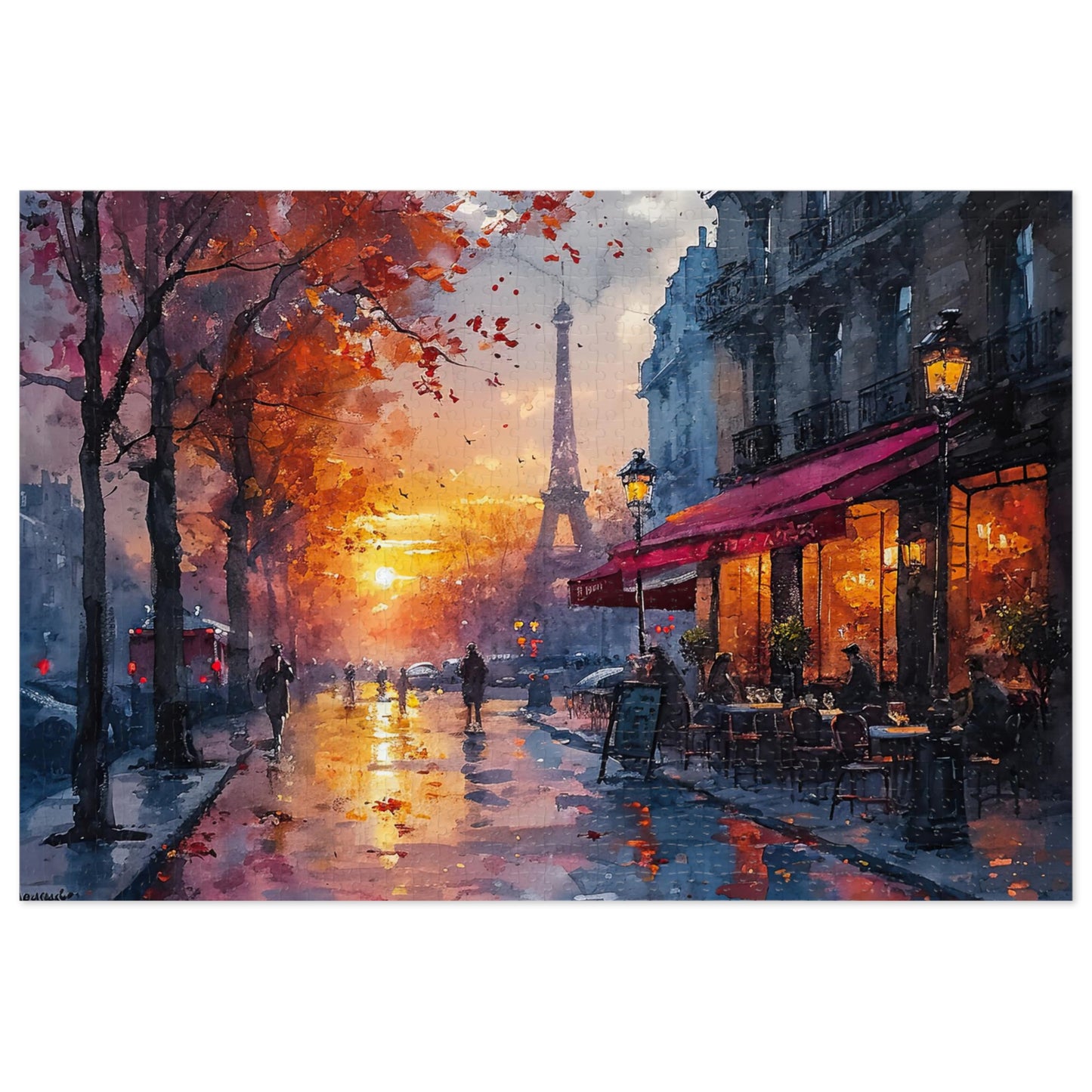 Parisian Sunset Watercolor Puzzle - 110-1000 Pieces, Romantic Paris Streetscape Jigsaw! Metal Box