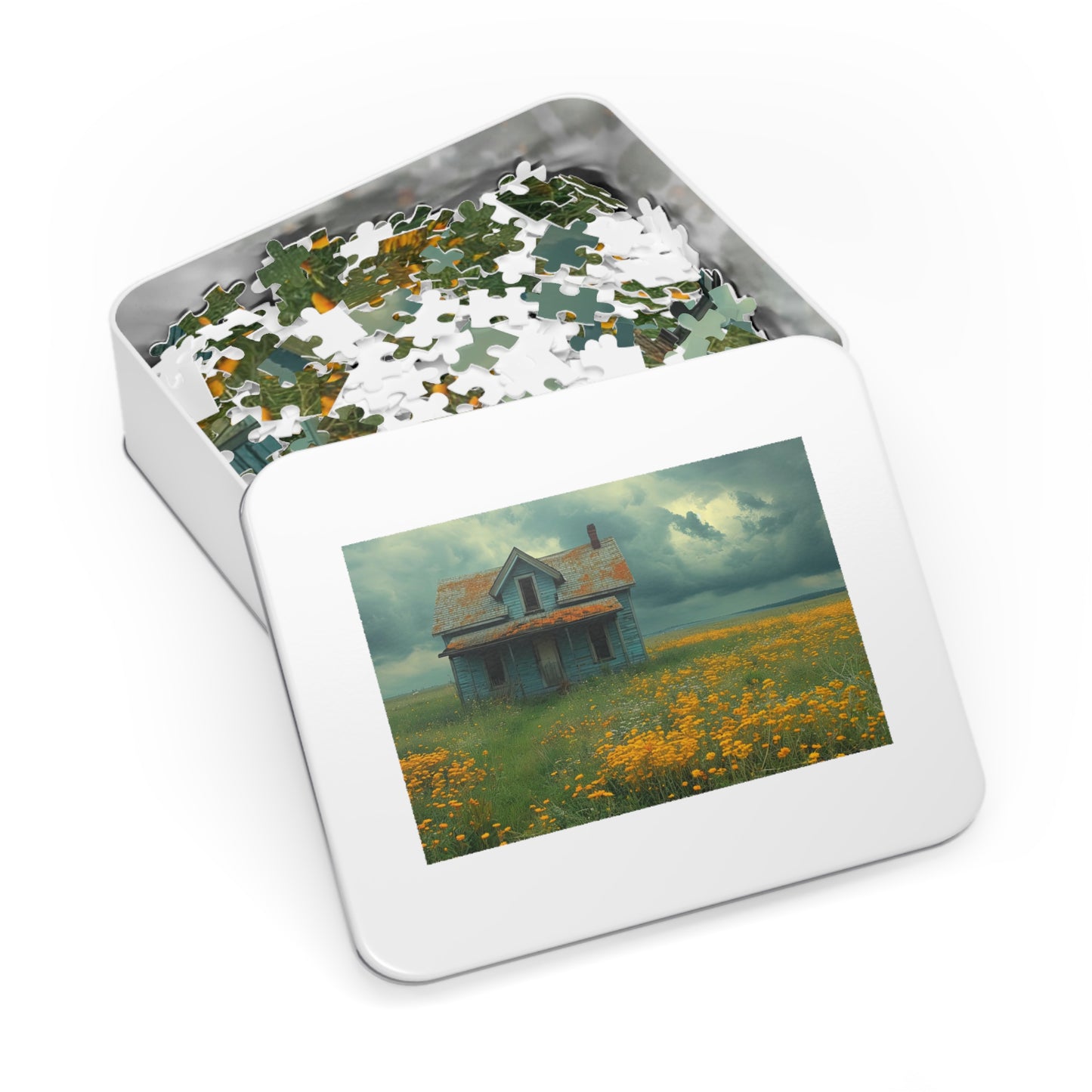 Abandoned Prairie Homestead Puzzle - Rustic Charm in 110-1000 Pieces, Ideal for Collectors! Metal Box