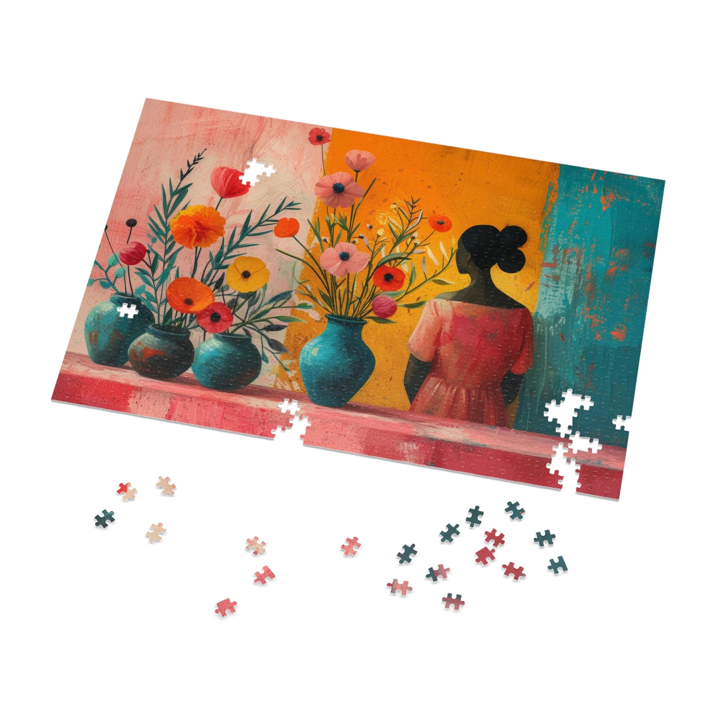 Vibrant Floral Design Puzzle, Artistic Woman & Blooms, 110-1000pc, Shipped in a Metal Box