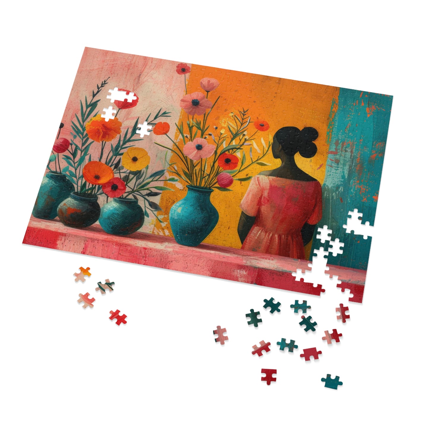 Vibrant Floral Design Puzzle, Artistic Woman & Blooms, 110-1000pc, Shipped in a Metal Box