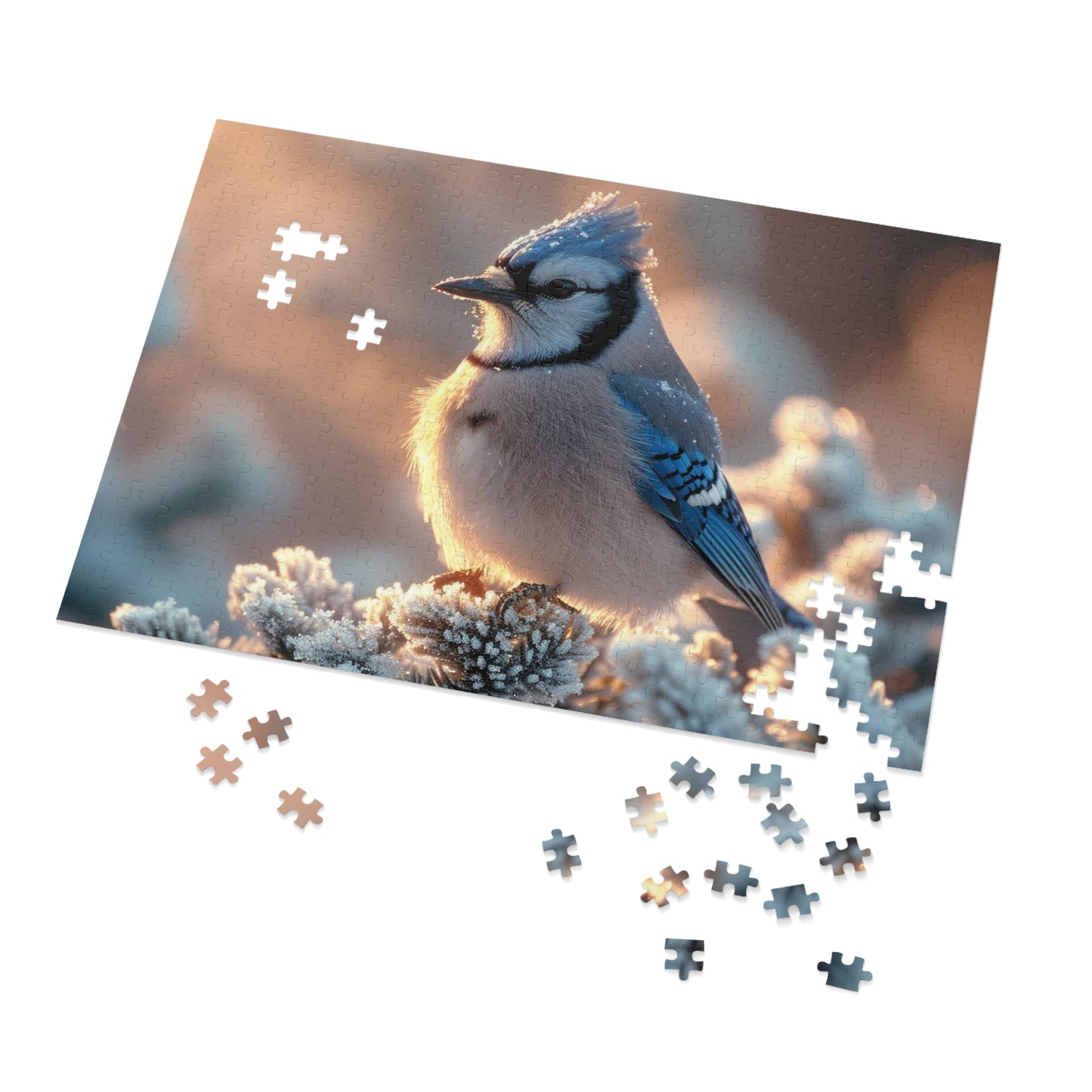 Winter Blue Jay Puzzle - 110-1000 Piece Jigsaws of Snowy Bird Elegance, Metal Box