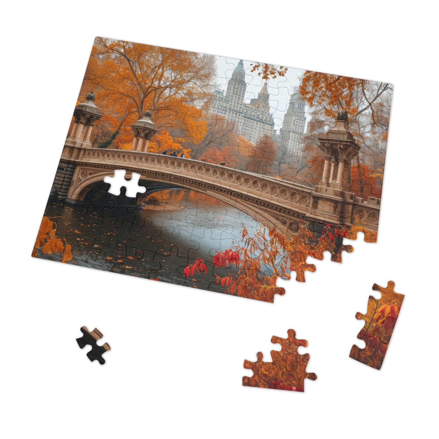 Central Park Bridge Autumn Jigsaw Puzzle Set - 110 to 1000 Pieces, Metal Box