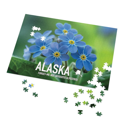 State Flower of Alaska Forget-Me-Not Jigsaw Puzzle Collection - 110 to 1000 Pieces! Metal Box