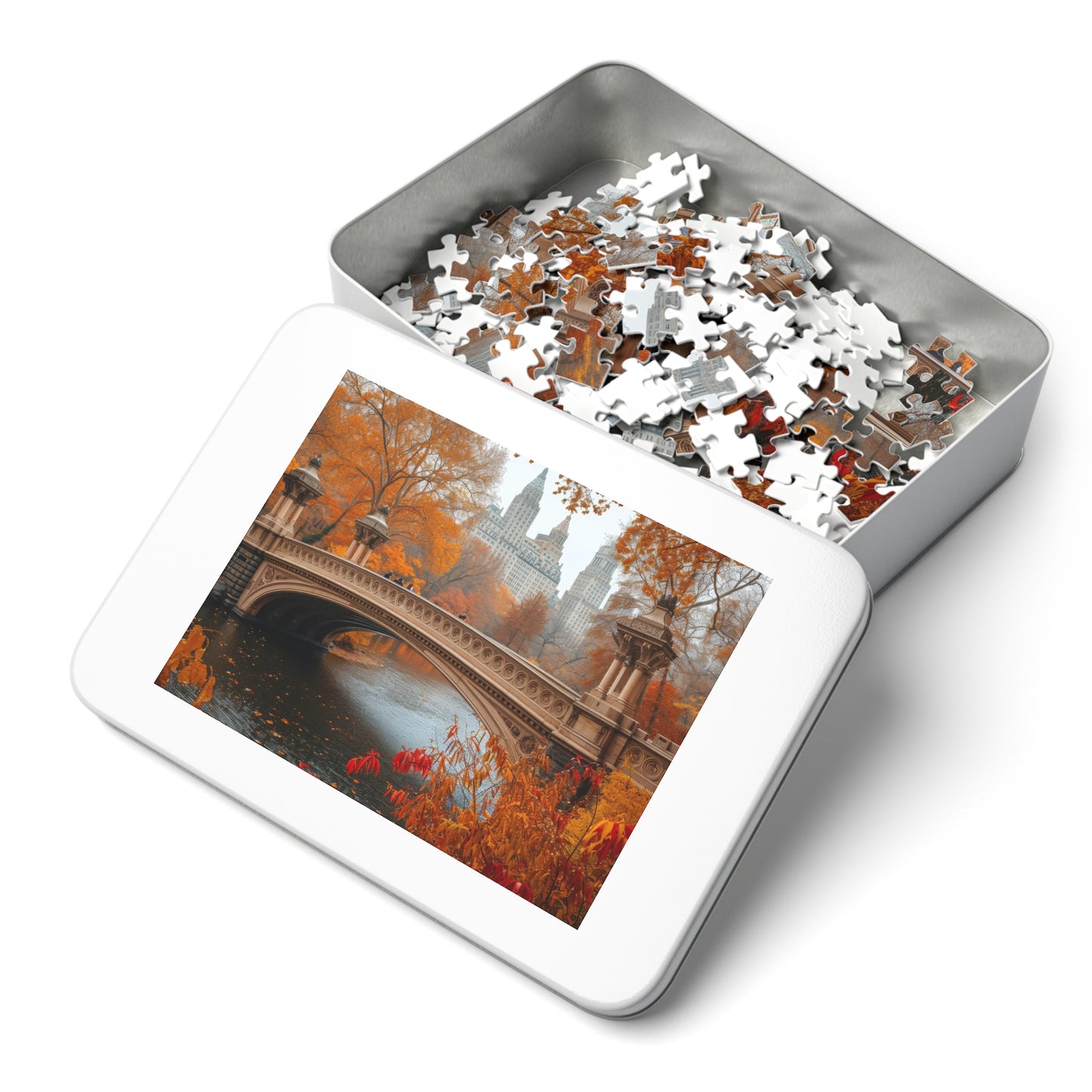 Central Park Bridge Autumn Jigsaw Puzzle Set - 110 to 1000 Pieces, Metal Box