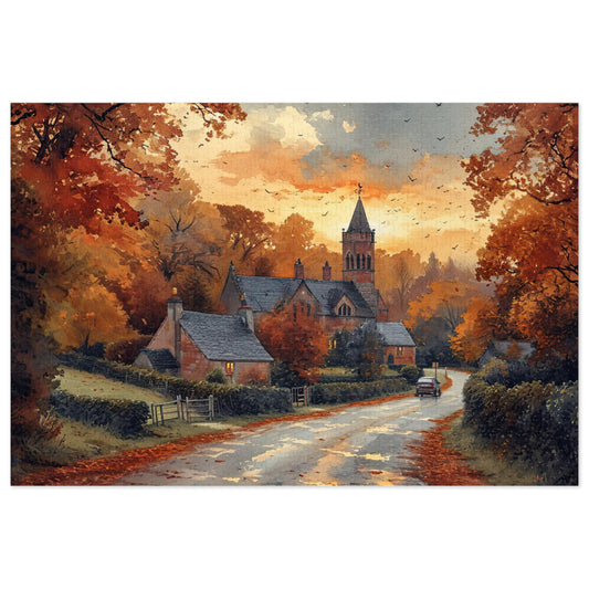 Quaint English Village Autumn Puzzle - 110-1000 Pieces, Idyllic Countryside Jigsaw! Metal Box