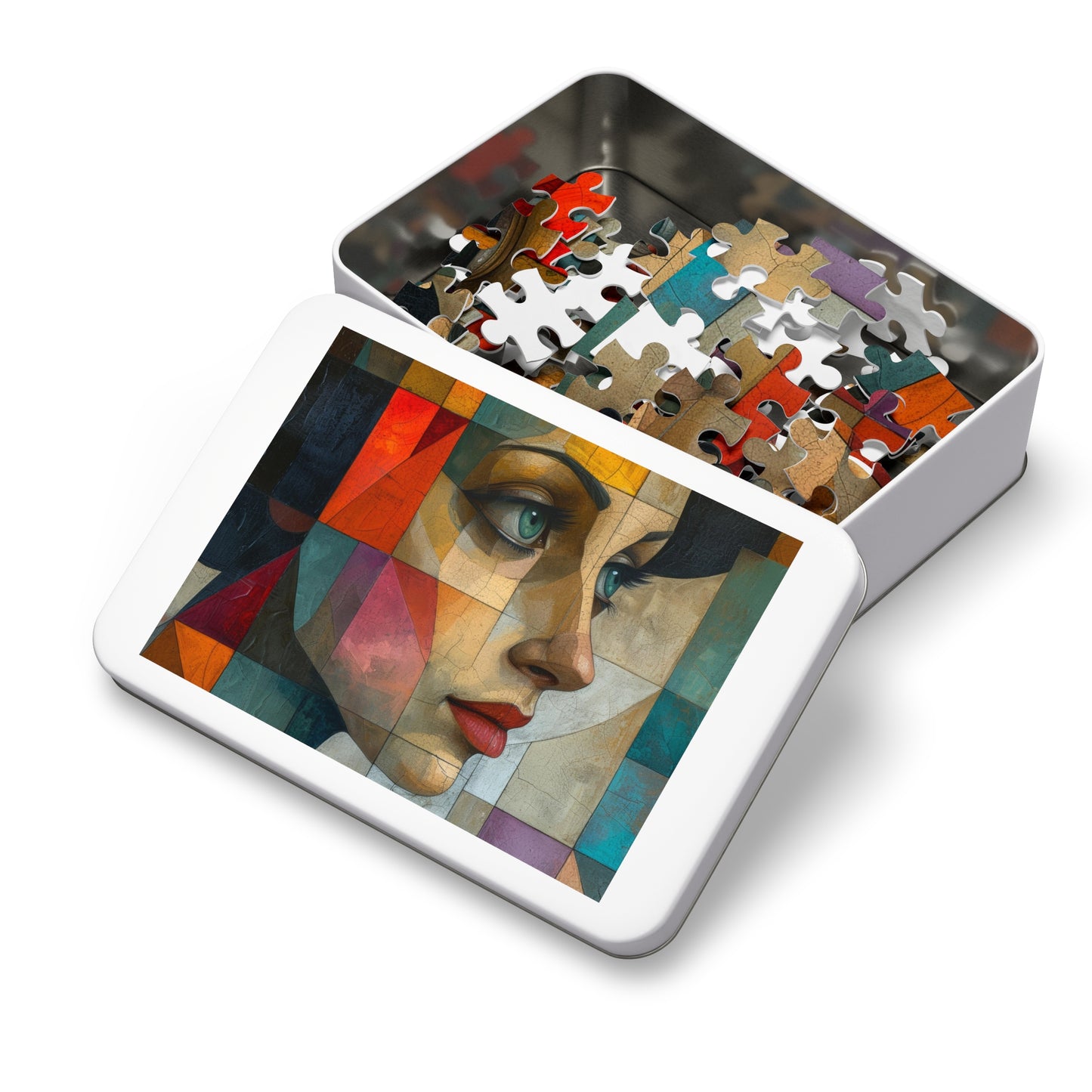 Cubist Mosaic Woman Portrait Puzzle, Artistic Jigsaw, 110-1000pc, Shipped in a Metal Box