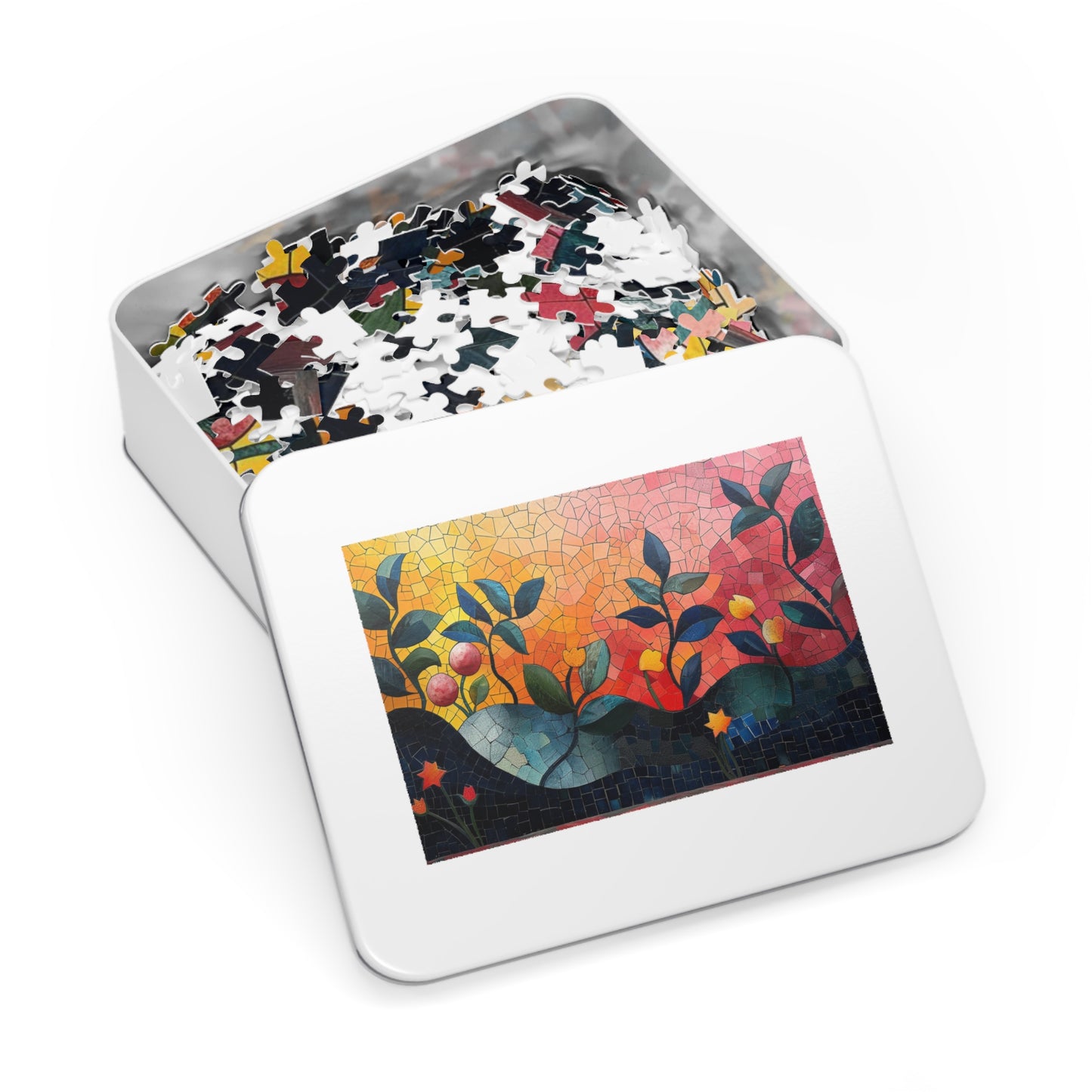 Mosaic Design Floral Jigsaw Puzzle Series, Intricate Tile Art | 110-1000 Pieces | Shipped in a Metal Box