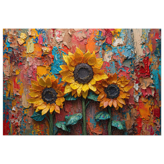 Textured Oil Paint Sunflowers Puzzle - Artistic 110-1000 Pieces for Creativity & Fun! Metal Box