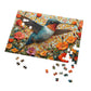 Vibrant Mosaic Hummingbird Puzzle - 110-1000 Pieces, Floral Artistry for Nature Lovers! Metal Box