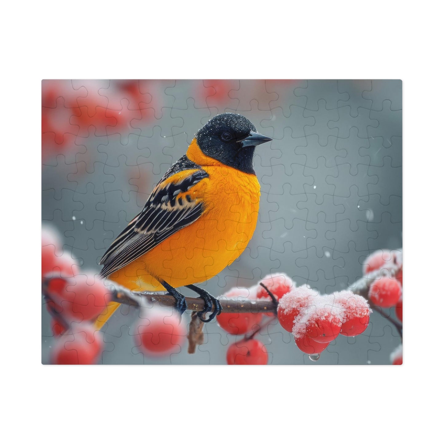 Baltimore Oriole Winter Puzzle Set - Vivid 110-1000 Piece Jigsaw Collection, Metal Box