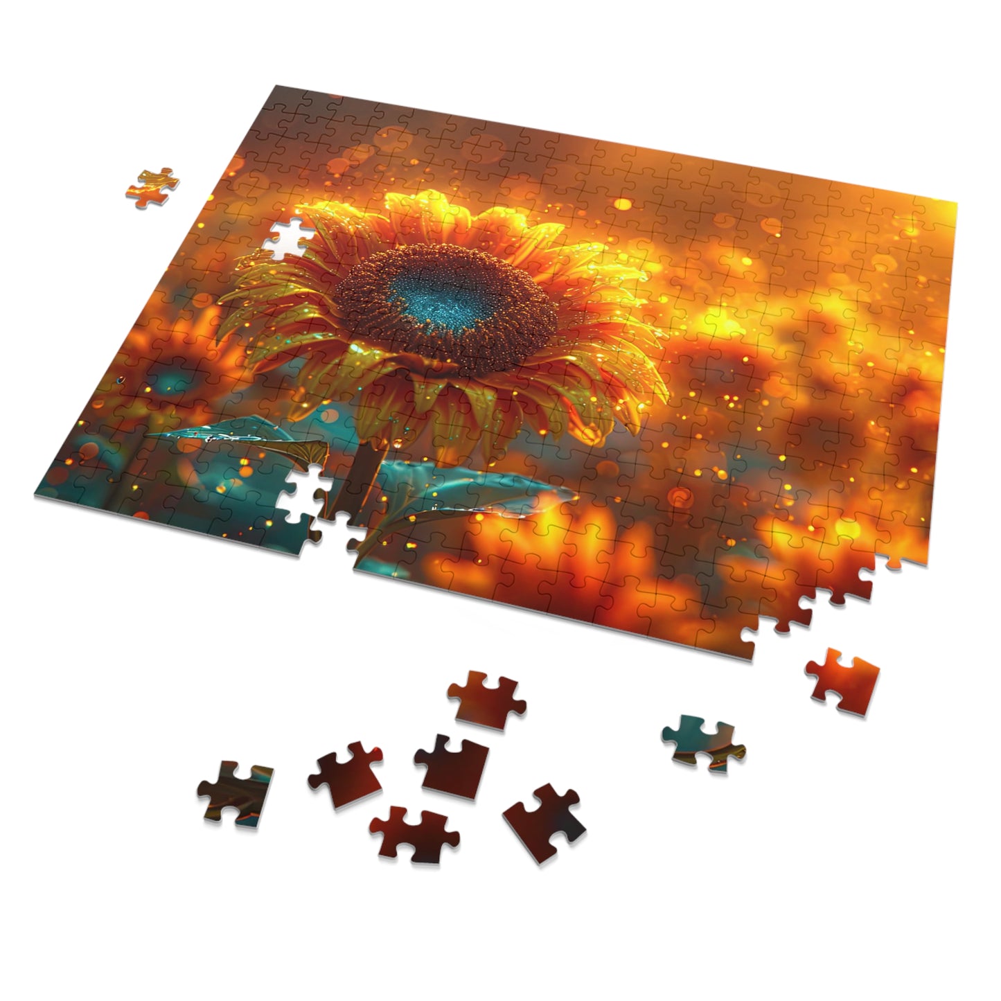 Radiant Sunflower Glow Puzzle - Enchanting 110-1000 Piece Sets for Nature Enthusiasts! Metal Box