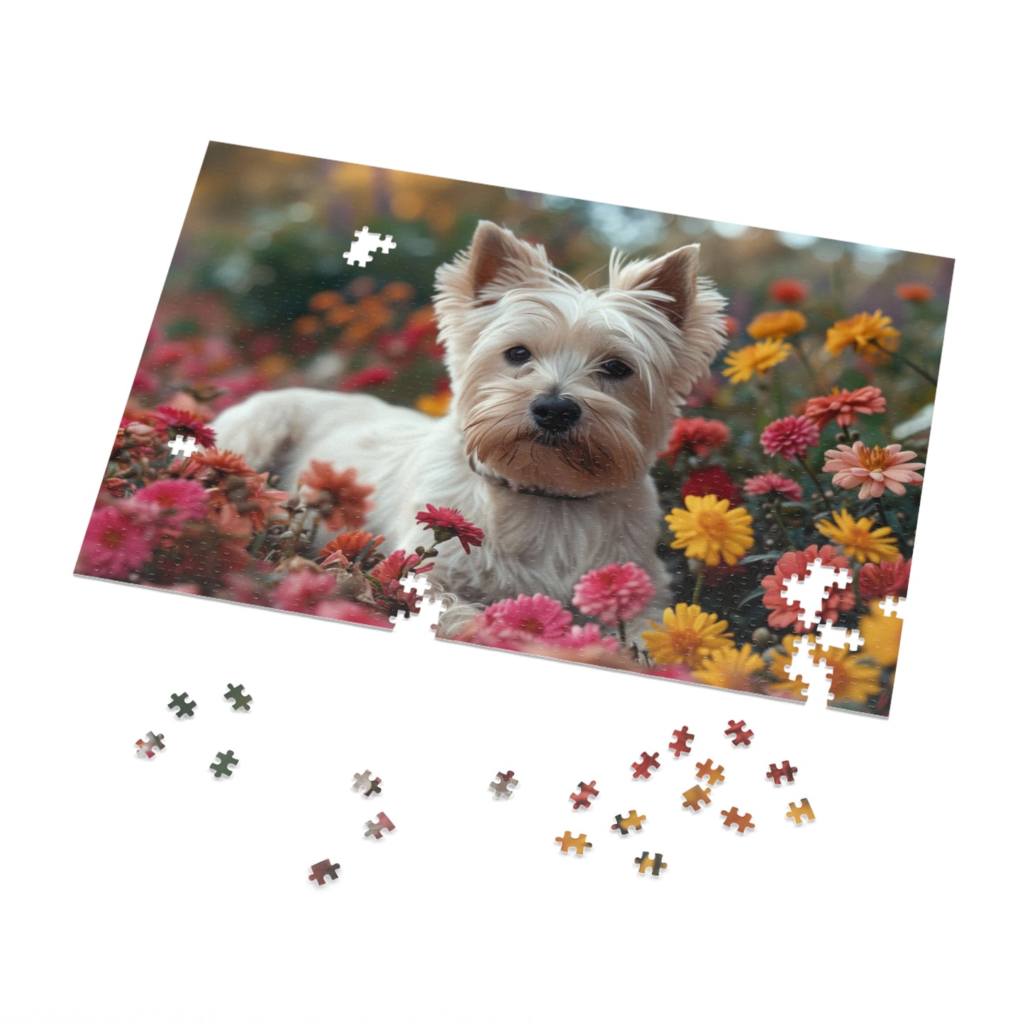 Adorable Westie in Bloom Puzzle Set - 110-1000 Pieces, Perfect Pet & Flower Jigsaw! Metal Box