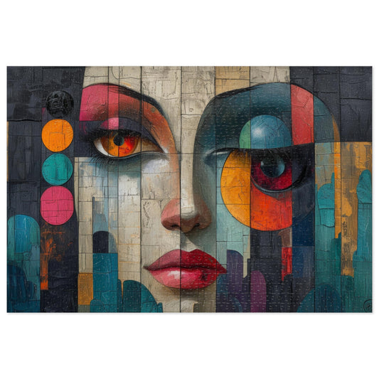 Abstract Cubist Woman Face Mural Puzzle, 110-1000pc, Artistic Modern Jigsaw, Shipped in a Metal Box