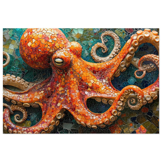 Mosaic Octopus Jigsaw Puzzle, Available in 110, 252, 500 & 1000 Pieces, Artistic Ocean Life, Colorful Tile Design, Detailed, Metal Box